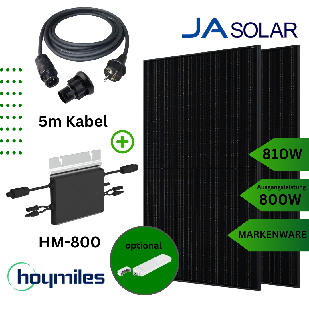 800Wp Balkonkraftwerk-Set Solaranlage 2x JA Solar 810Wp Hoymiles HM-800 optional DTU